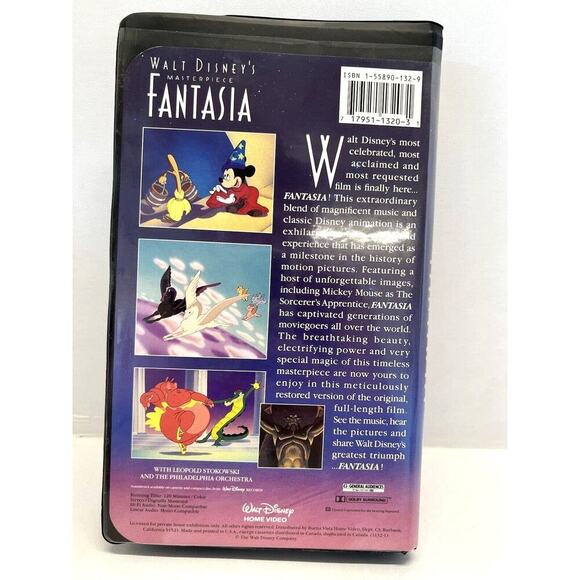 RARE Walt Disney's Masterpiece Fantasia (VHS, 1991) BLACK Shell Mickey Mouse - Picture 2 of 6